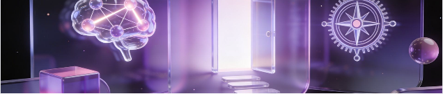 Glowing AI brain and doorway in a purple digital space, illustrating the Model Switch: AI Service Outage Microsimulation