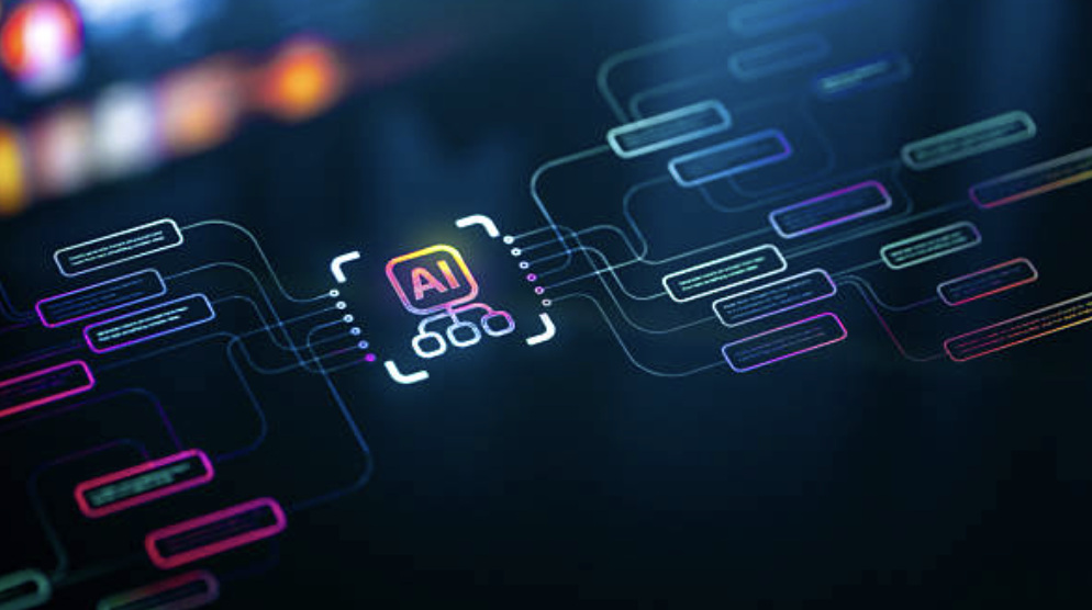 AI chip connected to glowing data nodes, illustrating the AI Washing: Claims Under Scrutiny Microsimulation